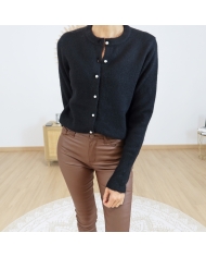 Gilet Kaniel noir femme – détail boutons argentés chic