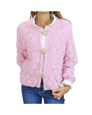 Gilet femme Dunia rose – vue de face avec broches dorées