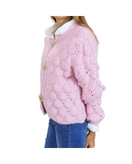 Gilet Dunia femme – maille fantaisie rose tendre