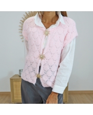 Gilet sans manches Morgane femme – maille fantaisie rose