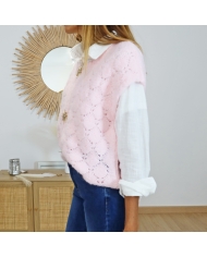 Gilet sans manches Morgane femme – maille fantaisie rose