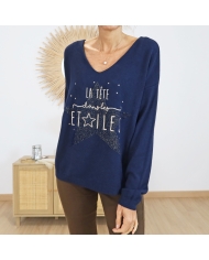 Pull femme bleu marine – La tête dans les étoiles ✨ vue de face