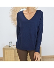 Pull femme FANTA bleu marine – vue de face coupe fluide