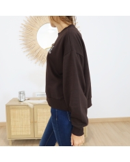Sweat femme KALISE Kaffe – chocolat inscription pailletée