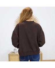 Sweat femme KALISE Kaffe – chocolat inscription pailletée
