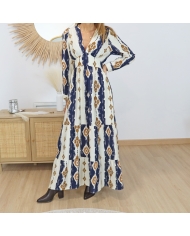 Robe longue marine camel – tissu coton & polyamide fluide