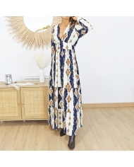 Robe longue femme MÉLISSANDRE – vue de face coloris marine & camel