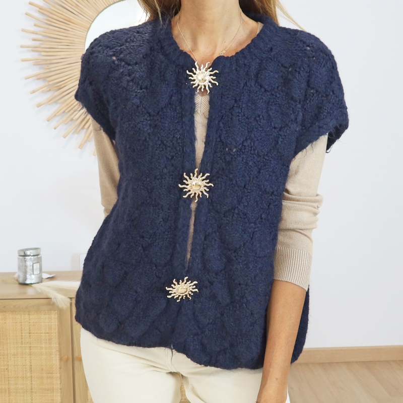 Gilet femme MORGANE marine – vue de face sans manches