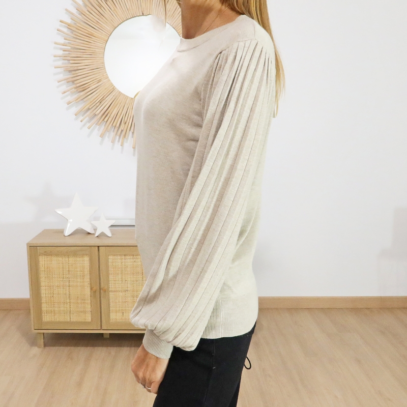 Pull KALONE beige â texture viscose lĂ©gĂšre Pull KALONE beige â texture viscose lĂ©gĂšre