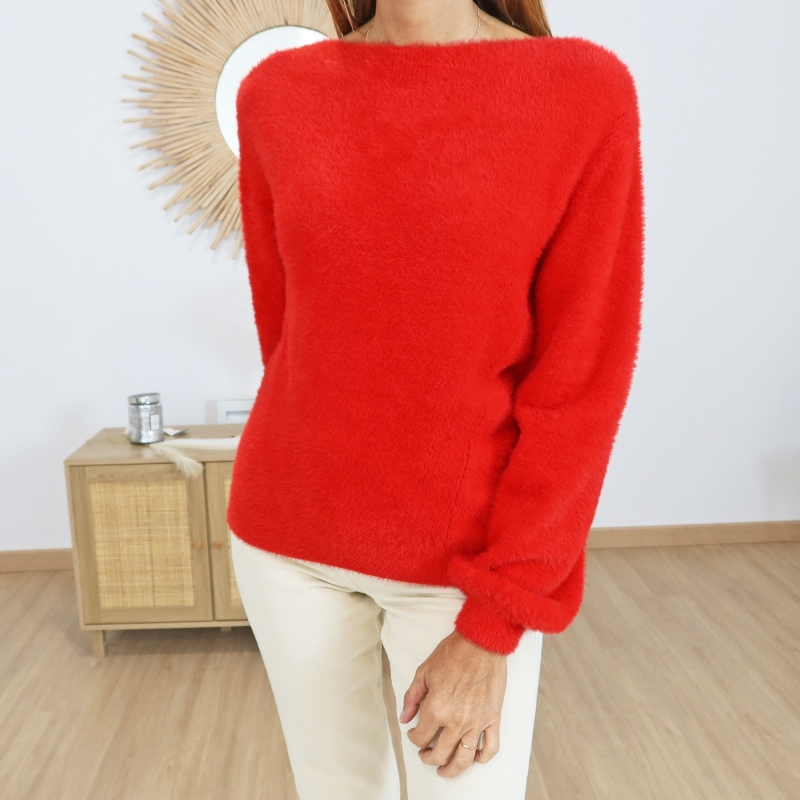 Pull femme rouge Garcia – vue de dos coupe droite Pull femme rouge Garcia – vue de dos coupe droite