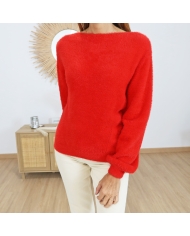 Pull femme rouge Garcia – vue de dos coupe droite Pull femme rouge Garcia – vue de dos coupe droite
