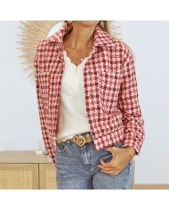 Veste femme PATRICIA – vue de face tweed beige & rouge