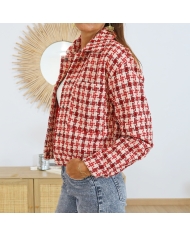 Veste tweed beige rouge – poches plates avant