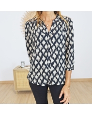 Blouse femme CALYPSO Garcia – vue de face noir & taupe lurex doré Blouse femme CALYPSO Garcia – vue de face noir & taupe lurex doré