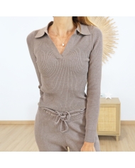 Pull moka MIX & MATCH â texture maille cocooning Pull moka MIX & MATCH â texture maille cocooning