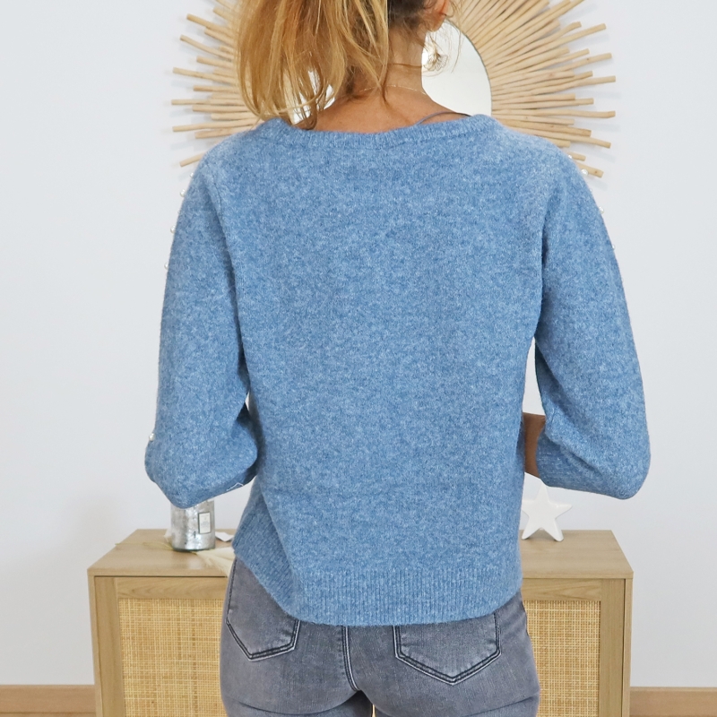 Pull bleu KABETTY â vue de dos coupe droite Pull bleu KABETTY â vue de dos coupe droite