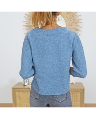 Pull bleu KABETTY â vue de dos coupe droite Pull bleu KABETTY â vue de dos coupe droite