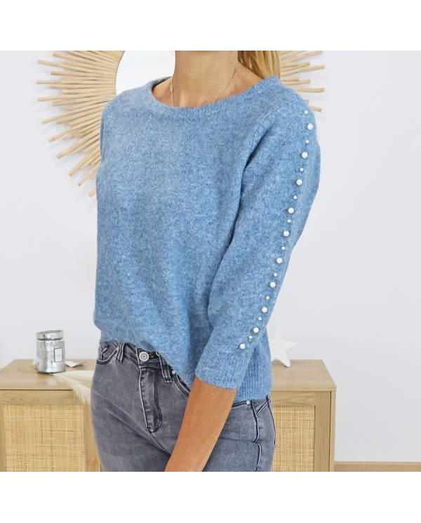 Pull KABETTY bleu – look avec jean MADI Mademoiselle-Caprices