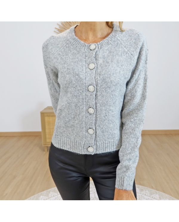 Gilet femme CIMATOLEGE gris – vue de face col rond