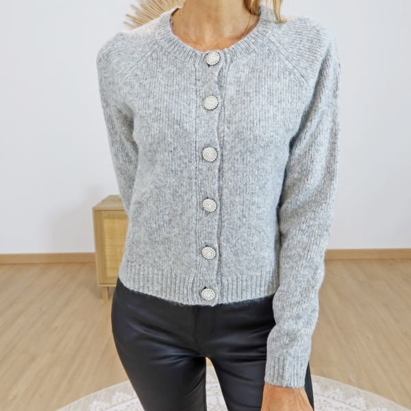 Gilet femme CIMATOLEGE gris – vue de face col rond Gilet femme CIMATOLEGE gris – vue de face col rond