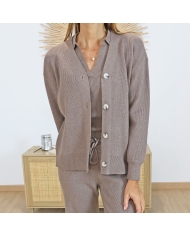 Gilet femme MIX & MATCH moka – vue de face maille côtelée