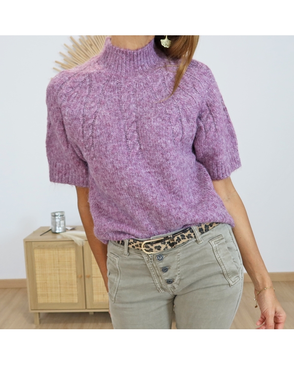 Pull femme KACUBA Kaffe – vue de face col cheminée violine