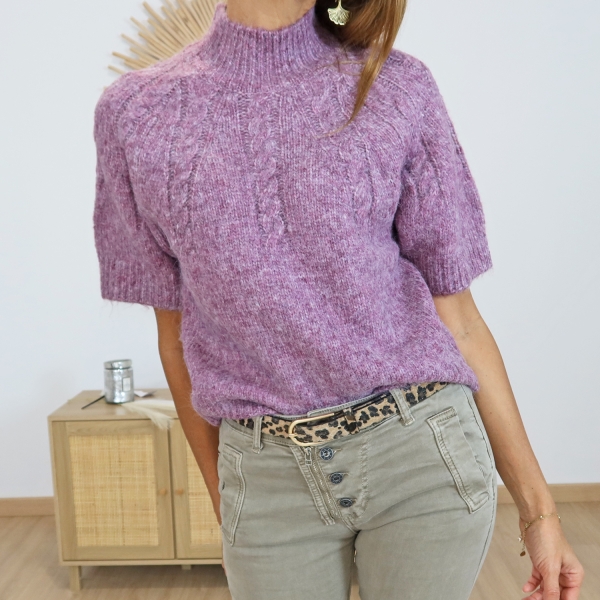 Pull femme KACUBA Kaffe – vue de face col cheminée violine Pull femme KACUBA Kaffe – vue de face col cheminée violine