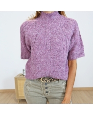 Pull violine KACUBA – col cheminée et manches courtes