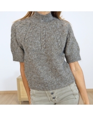 Pull femme KACUBA Kaffe – vue de face col cheminée brun