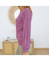 Pull KALONE violet-lila – détail manches plissées élégantes