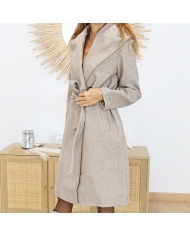 Manteau femme COLLUSION Tiffosi – vue de face beige ficelle