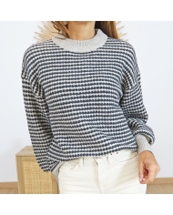 Pull anthracite beige – col rond & texture chaude