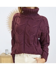 Pull femme TARJA Tiffosi – vue de face col roulé prune