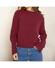 Pull broderie anglaise bordeaux – style féminin Mademoiselle-Caprices