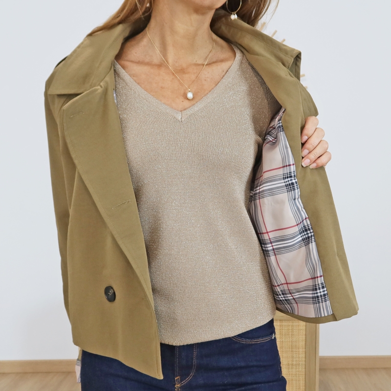Veste trench courte – intérieur à carreaux