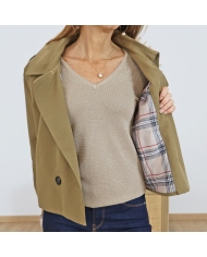 Veste trench courte – intérieur à carreaux