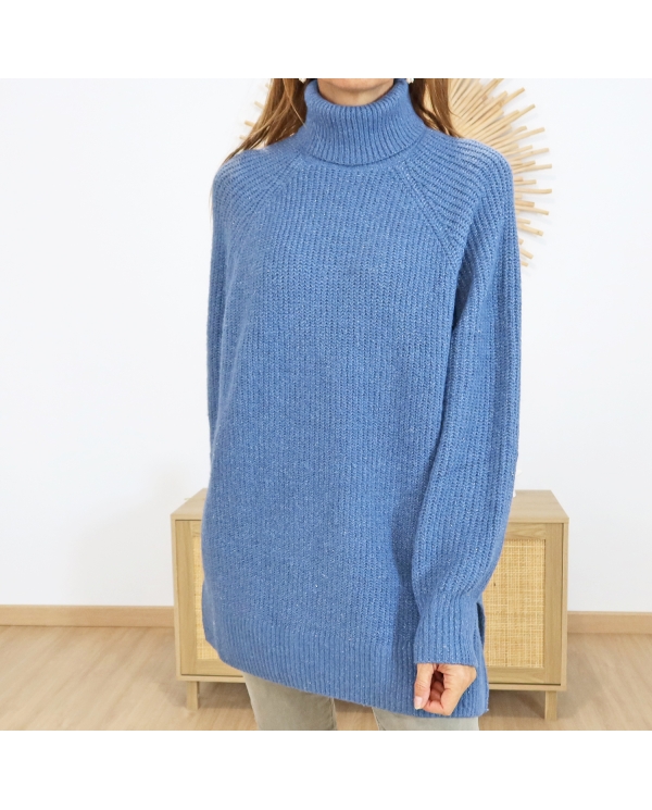 Pull tunique MIUCCIA Tiffosi – vue de face oversize bleu
