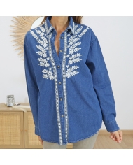 Chemise en jean CHLOÉ – vue de face broderies blanches