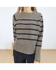 Pull col rond noir marron – texture & finitions