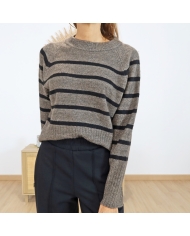 Pull col rond noir marron – texture & finitions