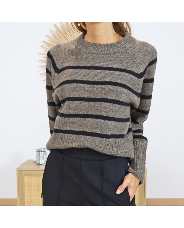 Pull KAERIN Kaffe – rayures noir & brun