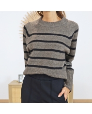 Pull KAERIN Kaffe – rayures noir & brun