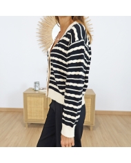 Gilet MANAÉ – motif marinière beige & noir