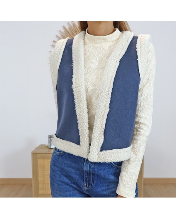 Gilet femme  LUCKY bleu suédine – vue de face