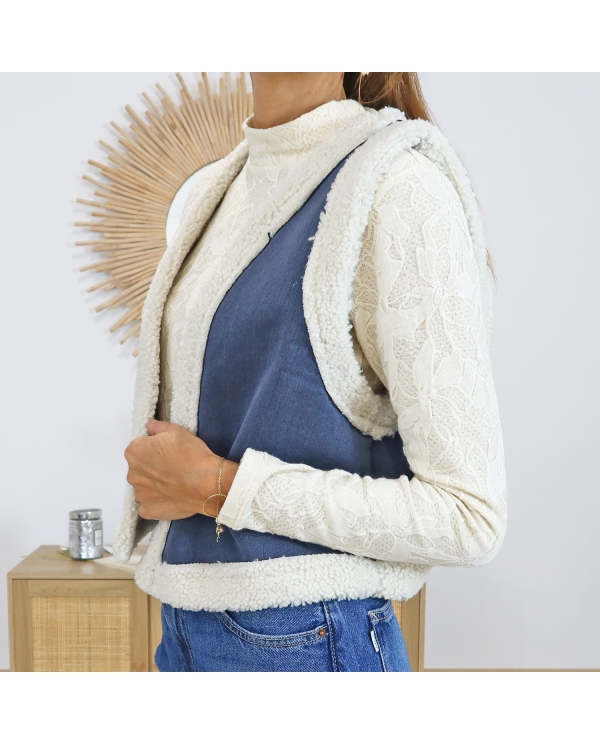 Gilet femme  sans manches LUCKY – détail intérieur moutonné