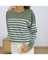 T-shirt VENICE fond kaki – marinière écru