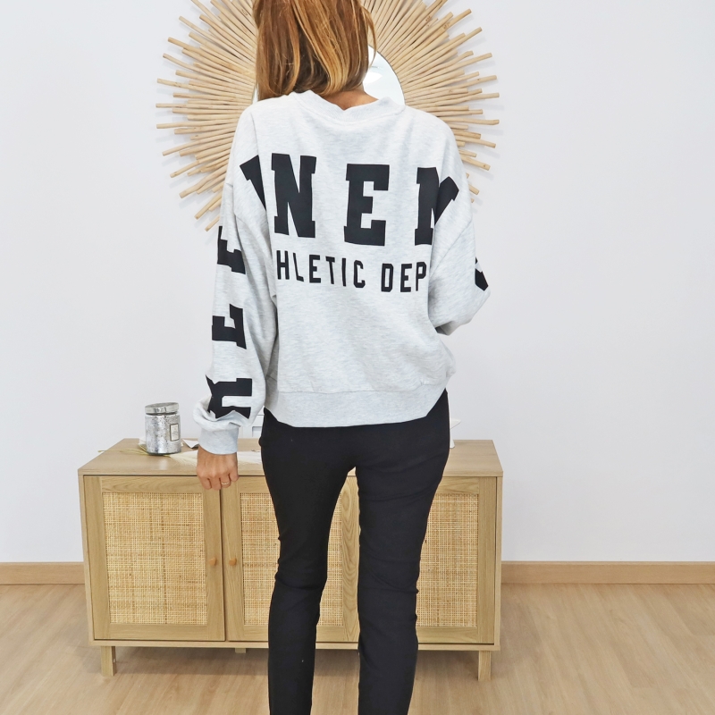 Sweat gris college US – vue de dos