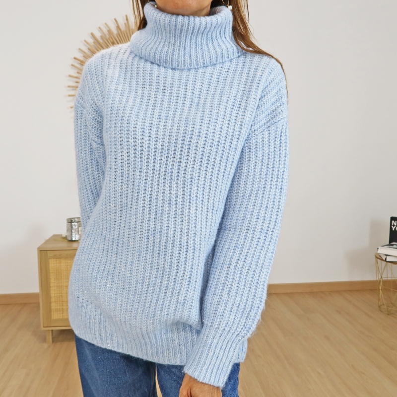 Maille bleue brillante – détail matière