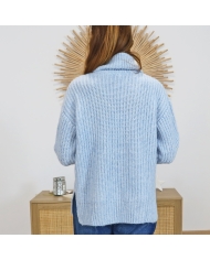Pull femme hivers col roulé bleu – vue de dos