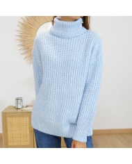 Pull femme bleu ciel sequins – détail maille brillante